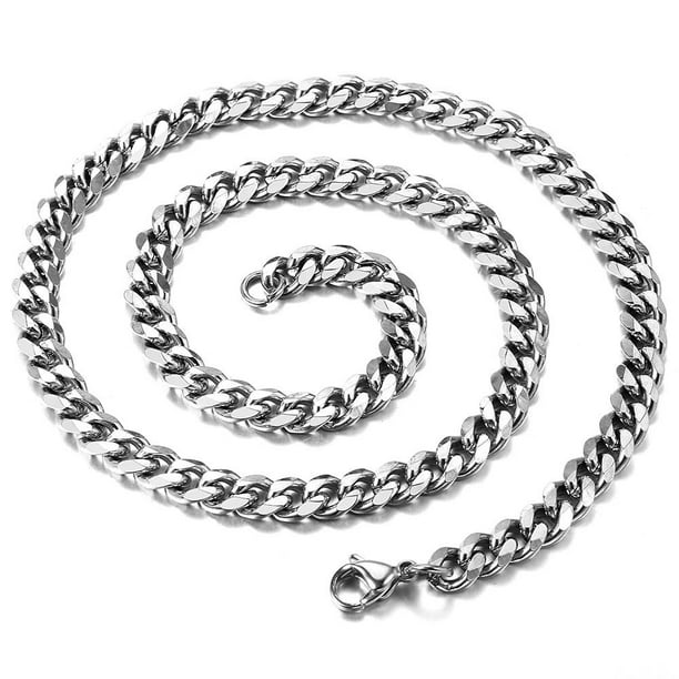 Hermah 7mm Stainless Steel Curb Cuban Link Necklace Mens Chain 18