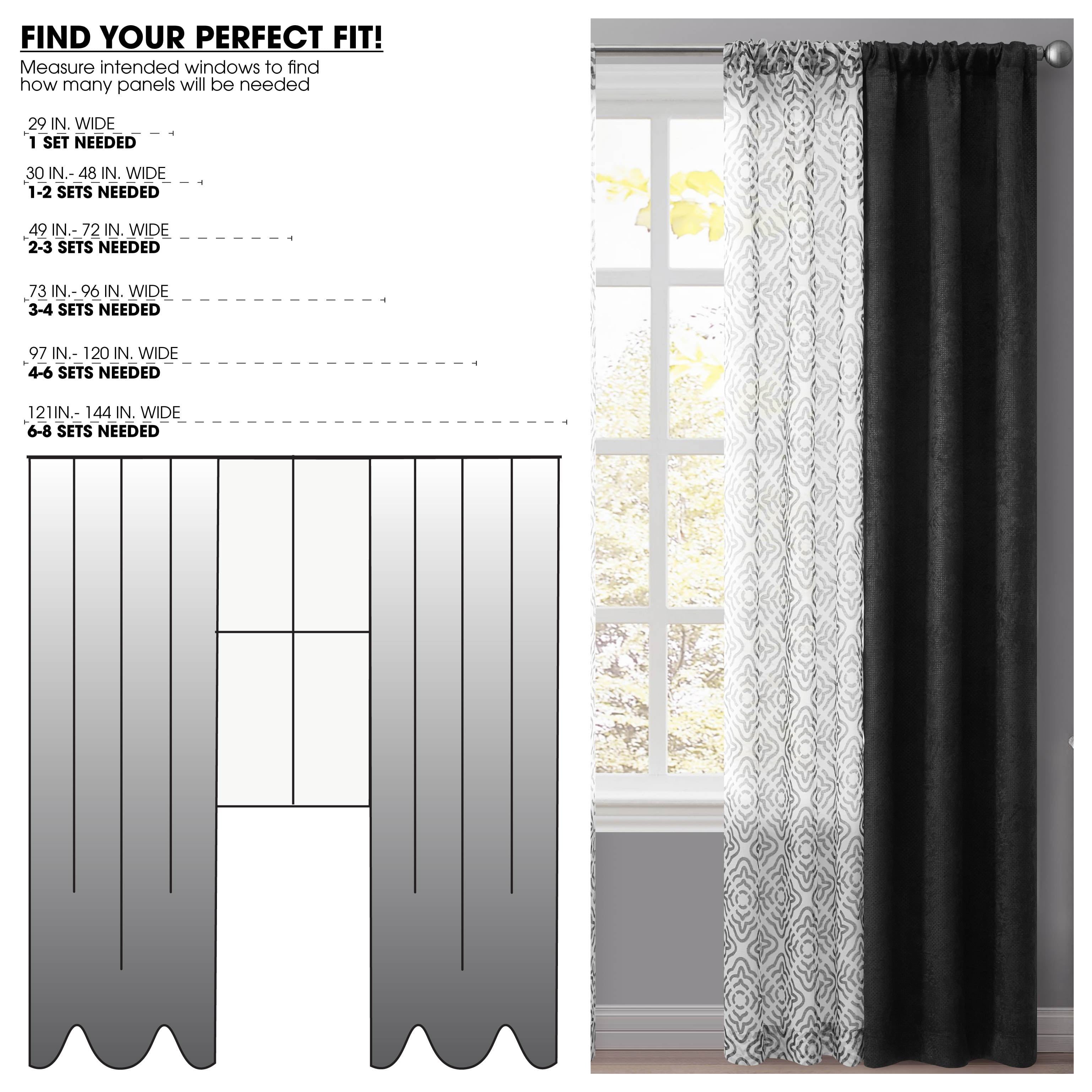 (2 pack) Mainstays Metallic Blackout Curtains and Sheers Set, 4 Panels, Black, 27.5" W x 84” L