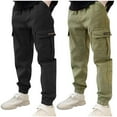 thumbnail image 2 of Xdegoge Boys Cargo Pants 2Pc Elastic Waist Drawstring Cargo Pants with Pockets Teens Ankle Loose Fit Cargo Pants Outdoor Joggers Cargo Pants Gray 5T Pantalones Cargo Para Niños, 2 of 8