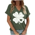 thumbnail image 3 of Ounisa St Patrick's Day V Neck Shirts for Womens Irish Shamrock Graphic Tee Funny Lucky Heart Printed Short Sleeve Shirts Tops, 3 of 4