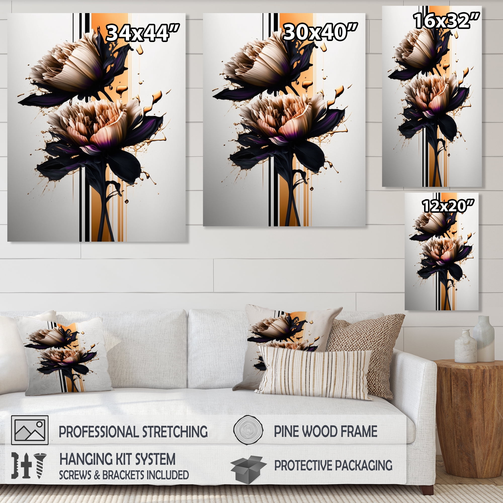 Designart Orange Dahlia Flower On Abstract Fusion I Canvas Wall Art