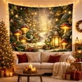 thumbnail image 2 of Snowy Forest Path Among Mushrooms and Golden Lanterns, Cozy Fantasy for Nature Lovers, Winter Woodland Decor, Christmas Gift, Tapestry Wall Hanging for Bedroom and Living Room, 2 of 6