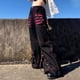 thumbnail image 5 of Pantalones casuales de estilo retro oscuro, elegantes y con cintas y cadena de maíz, pantalones de pierna ancha con costuras de malla a rayas de color en contraste, 5 of 6
