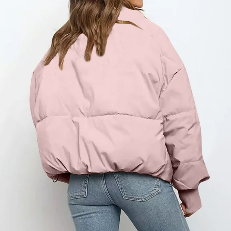 Women's Long Sleeve Lapel Zip Up Puffer Jacket Loose Short Women's Long Sleeve Lapel Zip Up Puffer Jacket Loose Short