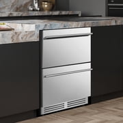 24 Inch Beverage Refrigerator Freestanding or Built-In Drawer Cooler Fridge Under Counter with LED Light and 2 Grid Organizer Classic Series
