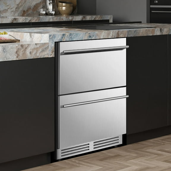 24 Inch Beverage Refrigerator Freestanding or Built-In Drawer Cooler Fridge Under Counter with LED Light and 2 Grid Organizer Classic Series