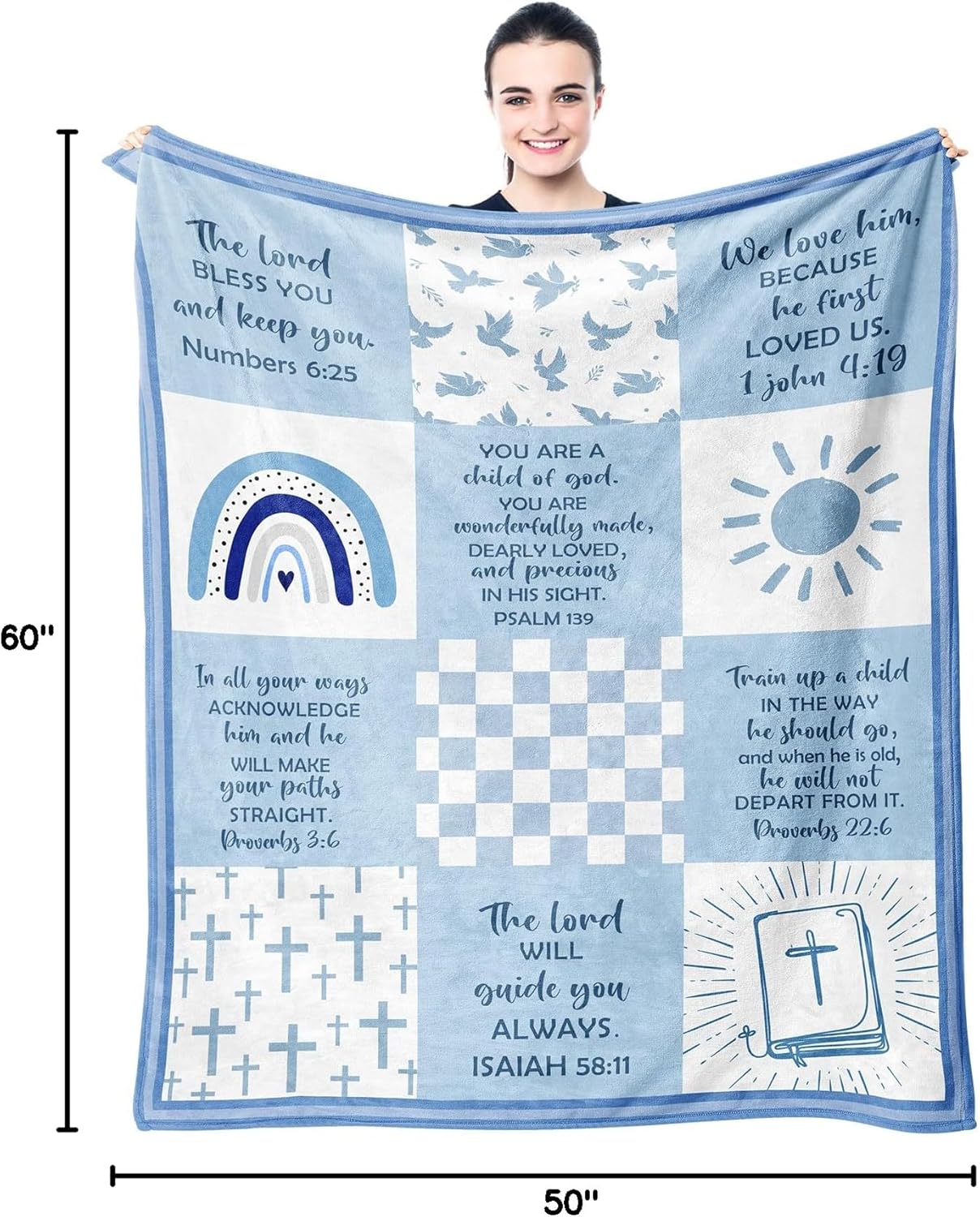 Baptism Gifts for Boys, Baptismal Gift Blanket 60"x50", Christian Present, Religious Bible Goddaughter/Godson Catholic Gift Ideas Throw Blankets, Baptism Favors Christening Gift for Boy