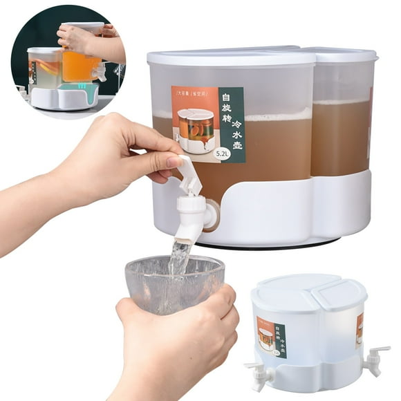 Cold Drink Distributor Three Compartment Rotatable Drink Dispenser With Faucet Cold Water Bucket Juice Distributor For Iced Tea Coffee Lemonade Dorm Kitchen Cups Coffee Set Vintage Barrel Table Glass