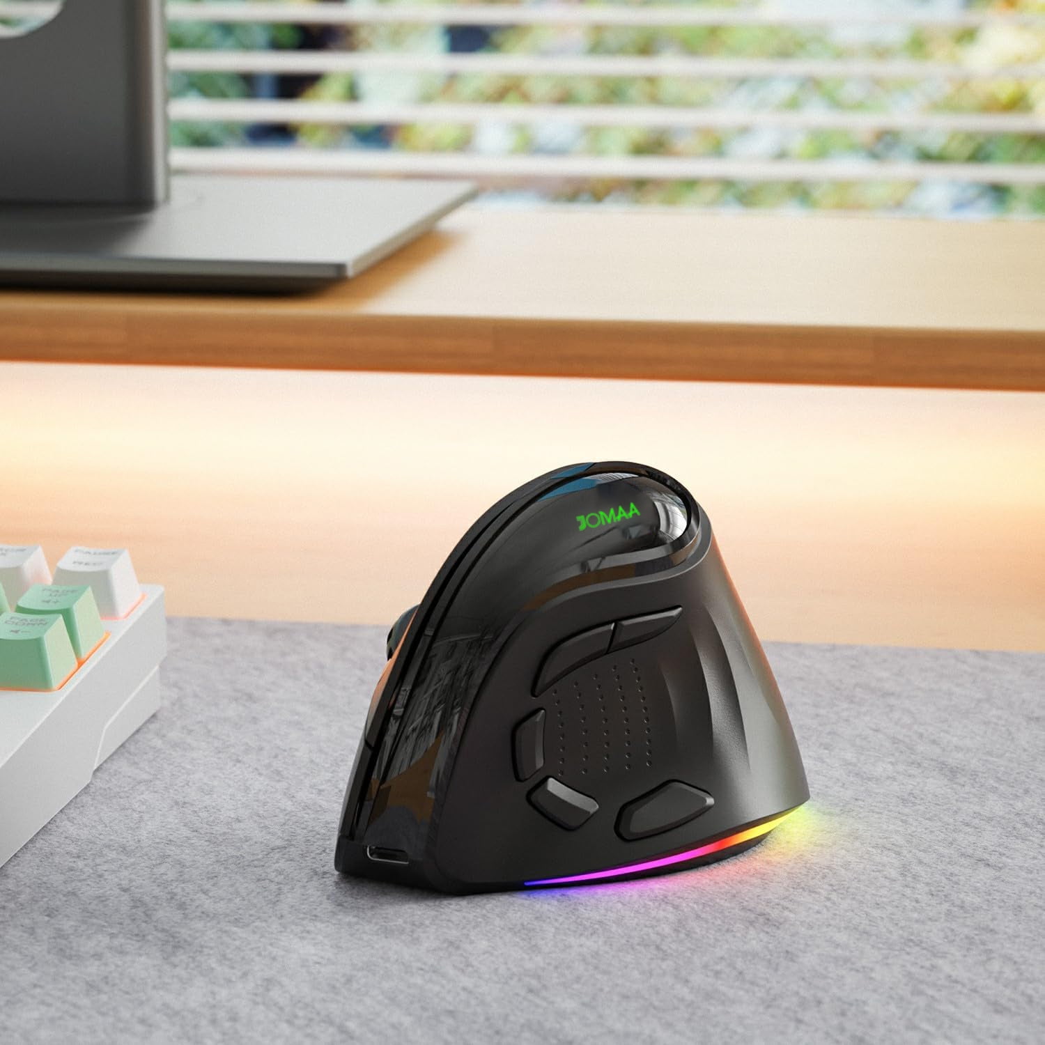 Jomaa 2.4G+Bluetooth Ergonomic Vertical Wireless Mouse 4000 DPI RGB Backlit Rechargeable Wireless Mouse Slient Click