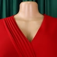 thumbnail image 6 of AURA Womens Elegant V Neck Pleated Midi Dress Long Puff Sleeve High Waist A Line Zipper With Belt, 6 of 10