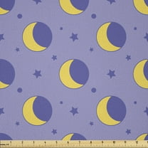 Ambesonne Moon Fabric by the Yard Microfiber, Night Sky Cartoon, 3 Yards, Lavender and Yellow