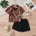 thumbnail image 2 of Duqingm Toddler Boy 4th of July Outfit Flag Star Print Button Shirts Elastic Waist Shorts 3T 4T 5T 6T 7T Toddler Summer Clothes Boys Baby Clothes Brown,6-7 Years, 2 of 5