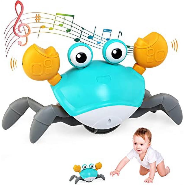 Juguete de cangrejo gateante para bebé de color naranja y amarillo con música y luces LED, interacción para niños pequeños con detección automática de obstáculos, un juguete de desarrollo intelectual.