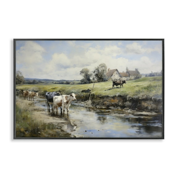Stupell Industries Free Roaming Cattle Landscape & Nature Painting Black Framed Art Print Wall Art, 18 x 12