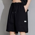 thumbnail image 2 of HOOMEUMY Men's Baggy Cotton Shorts with Pockets Drawstring Lightweight Breathable Solid Color Summer Beach Knee Length Shorts Black XXL, 2 of 9