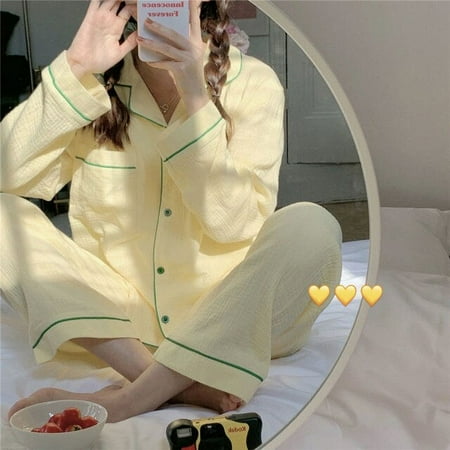 

CoCopeaunt Cotton Womens Pajamas Korean Sleepwear Female Set Woman 2 Pieces Nightwear Solid Color Pijama Spring Pyjamas Home Suit