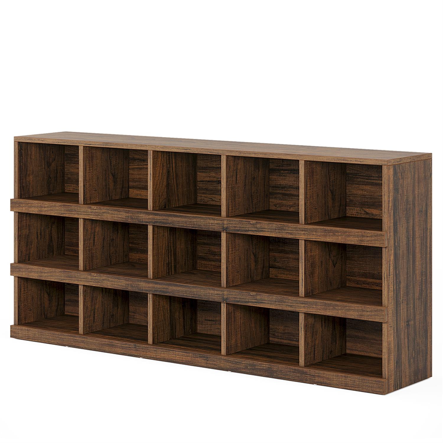 Demi Bonn 63" Console Table, Farmhouse 4-Tier Sofa Table with 15 Storage Cubes for Hallway, Bedroom, Living Room, Brown