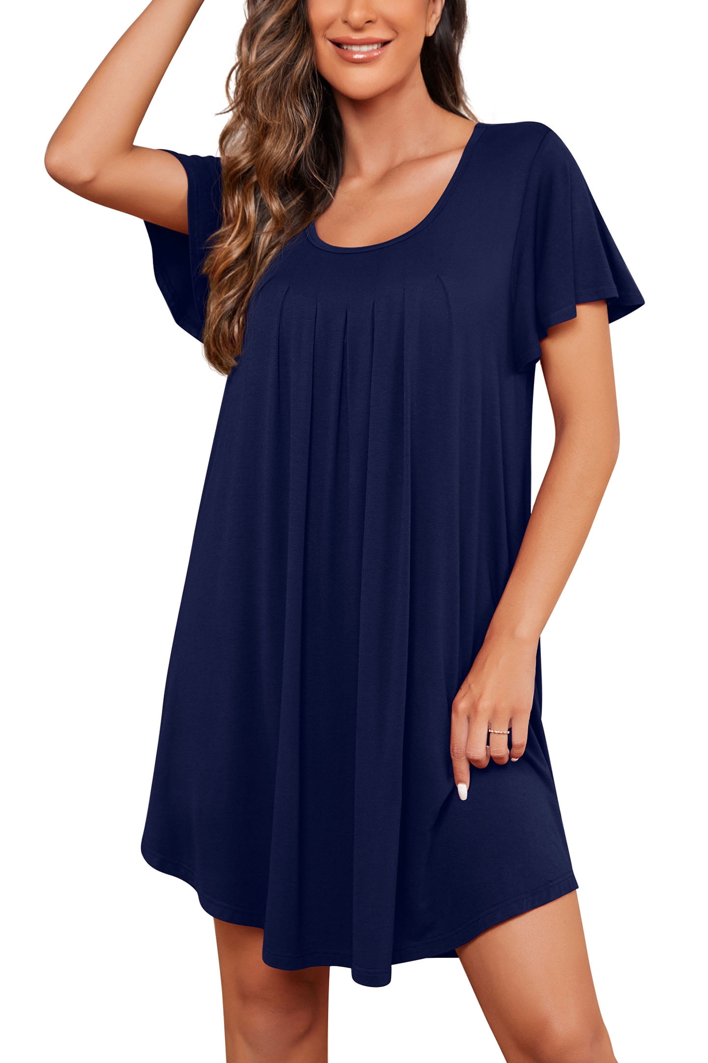 JWD Womens Nightgown Short Sleeves Sleepwear Soft Loose Sleepshirt ...