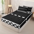 thumbnail image 2 of Castle Fairy Race Checkered Pattern Zipper Twin Comforter Sets with Fitted Sheet and 2 Pillowcases,Minimalist Track Print Zipper Bedding Set,Black White,4-Piece,Black Reversible, 2 of 6