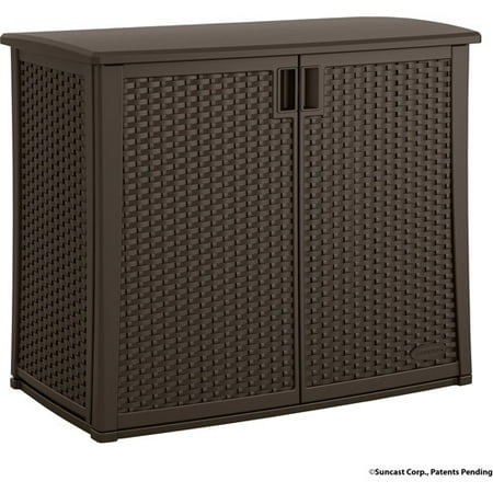 - Suncast 97 Gallon Java Resin Wicker Outdoor Cabinet BMOC4100