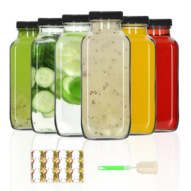 Botellas de vidrio AuroTrends de 360 ml con tapas, paquete de 6 unidades, para hacer jugos