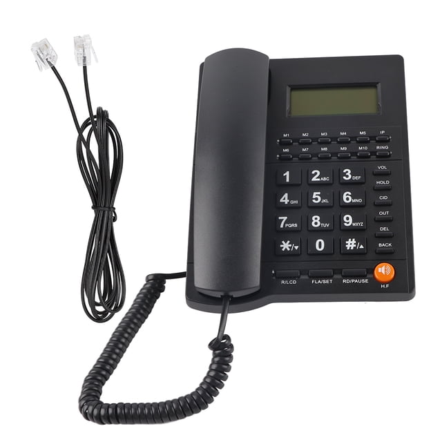 L019 Teléfono de identificación de llamadas con pantalla de escritorio de llamadas comerciales en inglés para el hogar, oficina, hotel, restaurante, negro