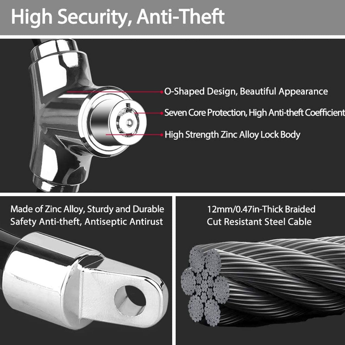 KAWELL Bike Lock 12mm Anti Theft Kids Bicycle Lock, Lightweight Unbreakable Bike Wheel Locks Disc Lock Heavy Duty with 2 Keys for Road/Mountain/Commute Bike Gift for Child Kids