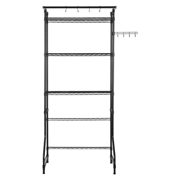 3-Tier Laundry Shelf with Hanger Rod,Adjustable Over Washer Dryer Rack,Space Saving Storage Organizer for Laundry Room,Black