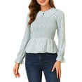 thumbnail image 5 of Allegra K Women's Ditsy Floral Peplum Top Peter Pan Collar Smocked Blouse, 5 of 6