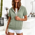 thumbnail image 2 of NMMUED Womens Casual Short Sleeve Hoodie Half Zip Pullover Quarter Zip Sweatshirts Summer Athletic Drawstring Tunic Tops with Front Pocket Green XL, 2 of 5