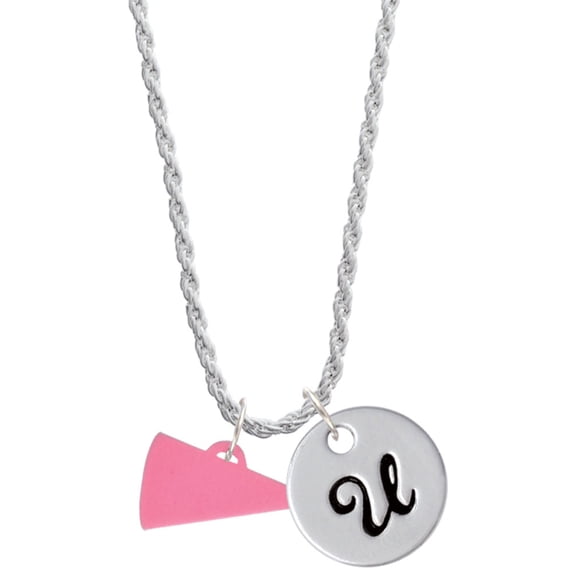 Delight Jewelry Acrylic 3/4" Hot Pink Megaphone Silvertone Script Initial Disc - U - Charm Necklace, 20"+3"