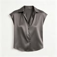 thumbnail image 5 of DagobertNiko Women Plus Size Short Sleeve Tops Silk Satin Lapel Elegant Blouses Casual Tee for Summer Daily Wear and Style, 5 of 6