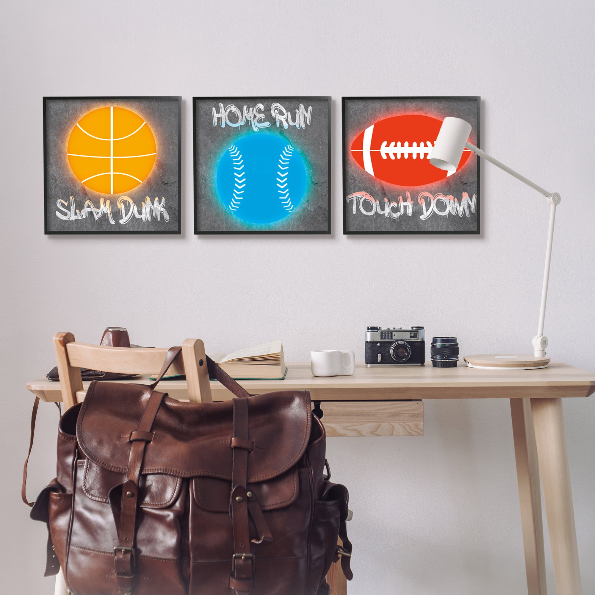 Stupell Industries Sports Graffiti Phrases Sports Painting Black Framed Art Print Wall Art, 17 x 17, Set of 3