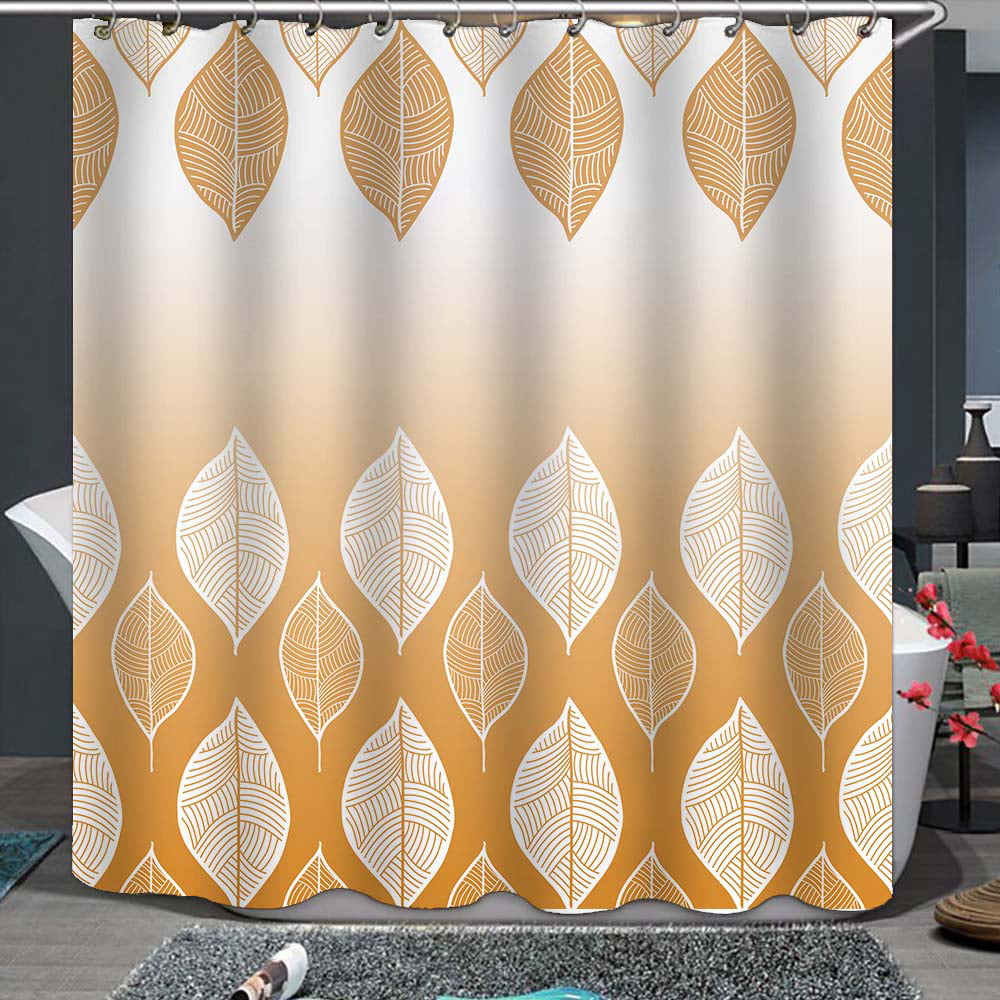 Details about   Orange Leaves Fans 3D Shower Curtain Waterproof Fabric Bathroom Decoration 