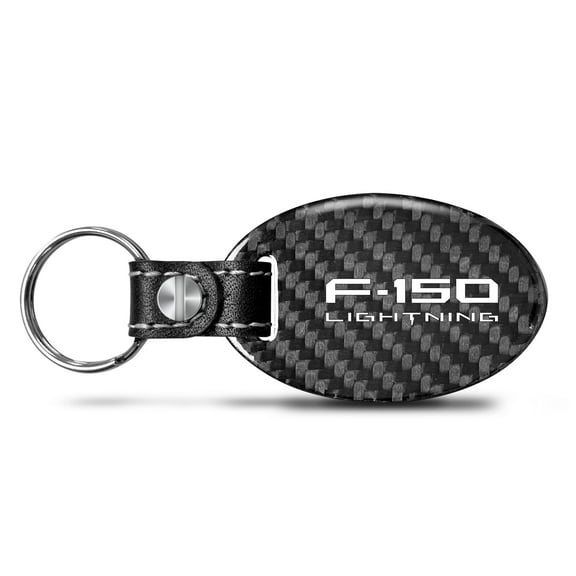 iPick Image for Ford F-150 Lightning Real Carbon Fiber Large Oval Shape with Black Leather Strap Key Chain, Official Licensed