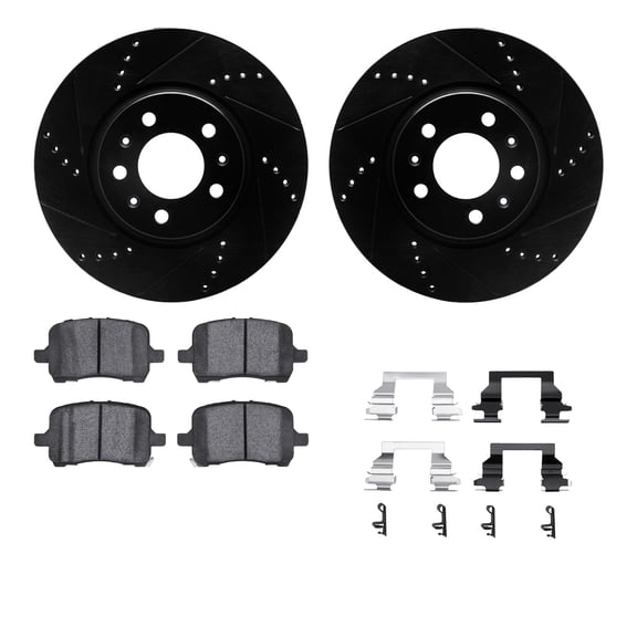 Dynamic Friction Company Front Brake Rotors-Drilled and Slotted-Black with 5000 Advanced Brake Pads includes Hardware 8512-53005