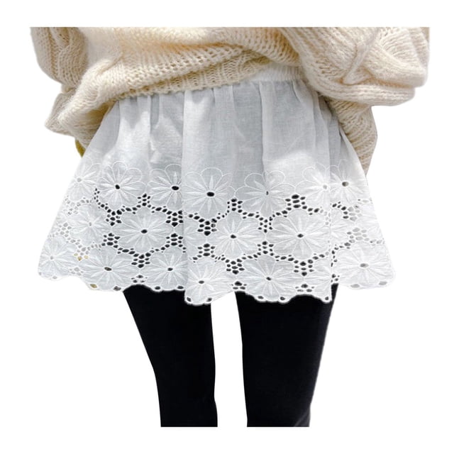 Women‘s Lace Shirt Extender Layering Fake Top Lower Sweep Half-Length Plus Size A Version Underskirt Black L