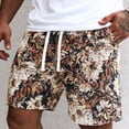 thumbnail image 6 of Men's Floral Print Drawstring Waist Shorts Summer Vacation Shorts with Pockets Brown S, 6 of 8