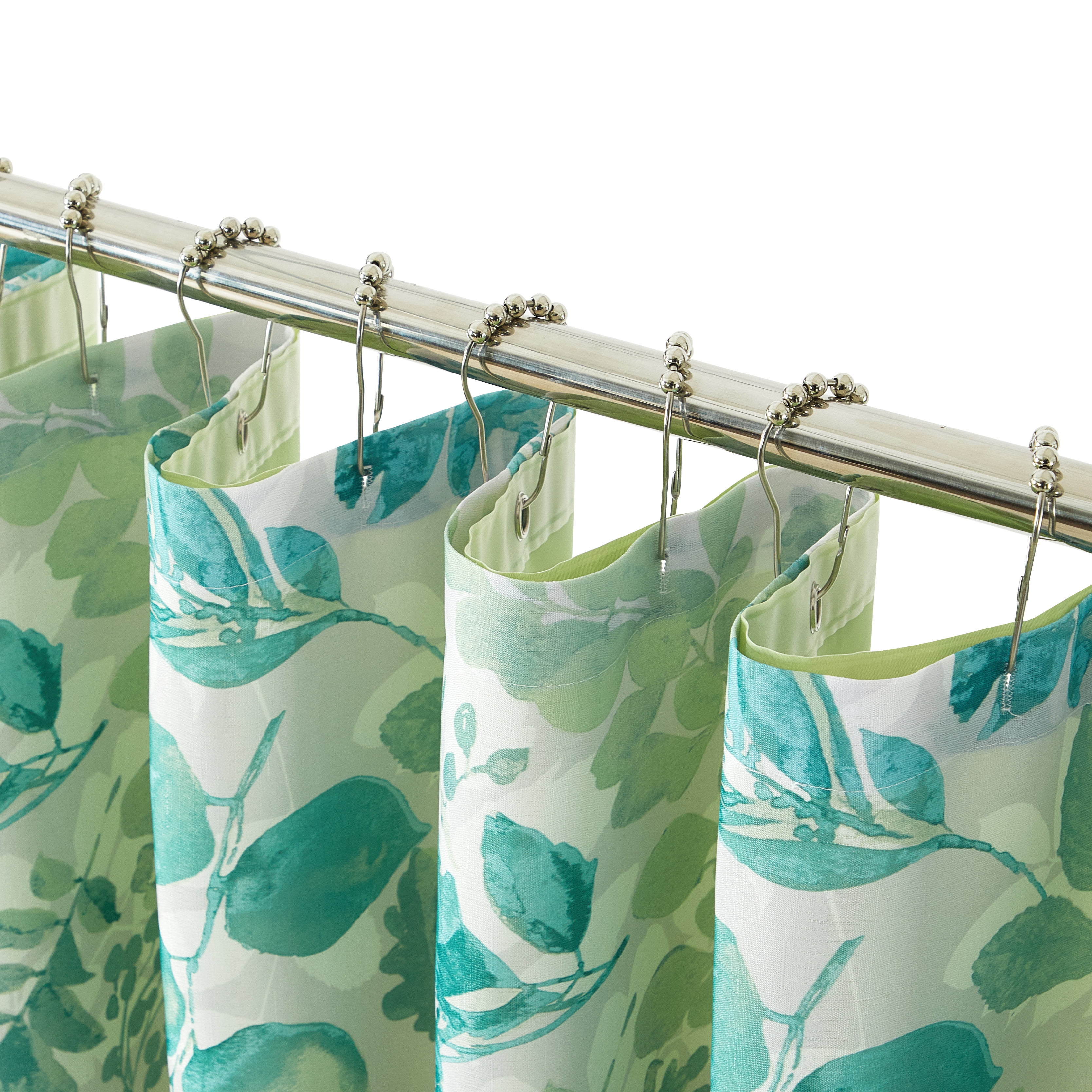 Mainstays 14-Piece Green Floral Shower Curtain Set with Hooks & Liner – 72x72