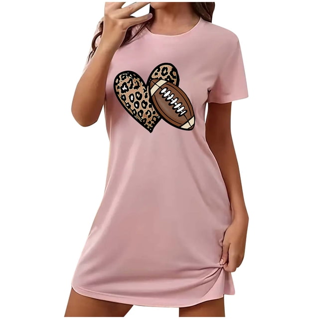 Chemise de Nuit Courte pour Femmes, Robe de Nuit Grande Taille avec Imprimé Poitrine, Chemise de Nuit à Manches Courtes Coupe Ample, Pyjama Décontracté à Col Rond pour Dormir et Se Détendre