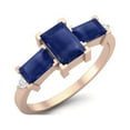 thumbnail image 2 of 6X4mm Octagon Blue Sapphire 925 Sterling Silver Rose Vermeil Three Stone Wedding Womens Ring, 2 of 2