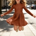 thumbnail image 6 of Lutiedan Long Sleeve Dresses for Girls Ribbed Knit Stretch A Line Dress Fall Winter Mock Neck Casual Dress Size 5-15,Orange, 6 of 8