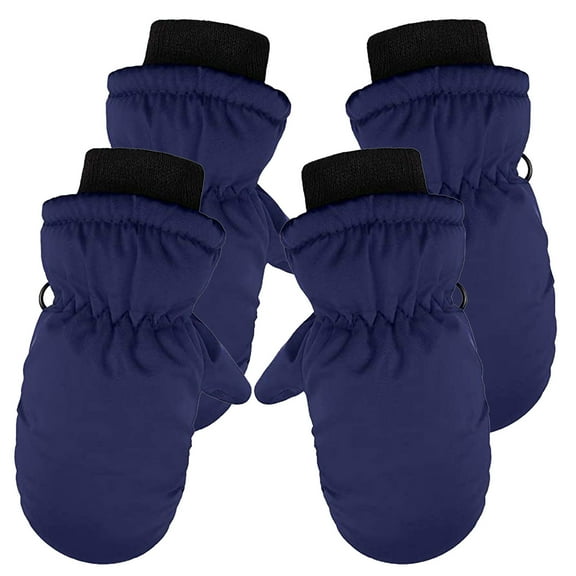 Dyfzdhu 2Pairs Children Baby Boys Girls Winter Warm Water-proof Outdoors Skiing Gloves Kids Full Finger Mittens Gloves Navy