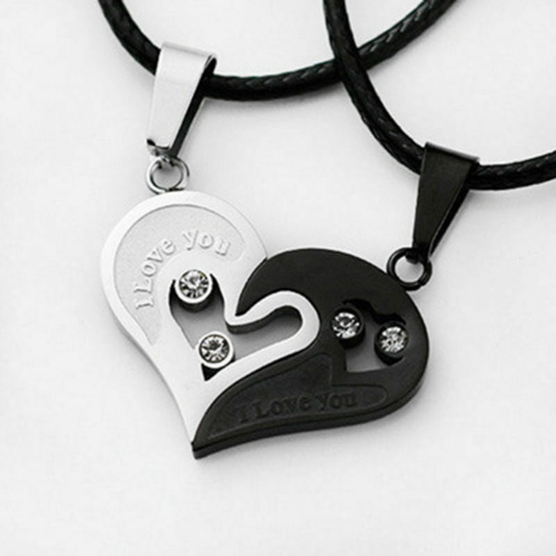 His and Hers Stainless Steel Matching Puzzle Love Heart Couple Pendant Necklaces 