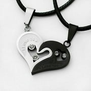 His and Hers Stainless Steel I Love You Heart Men Women Couple Pendant Necklace - Silver/Black