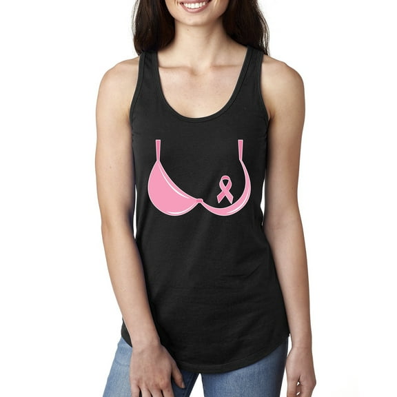 Wild Bobby, Ribbon Pink Bra Breast Cancer Awareness Women Racerback Tank Top, Black, Small