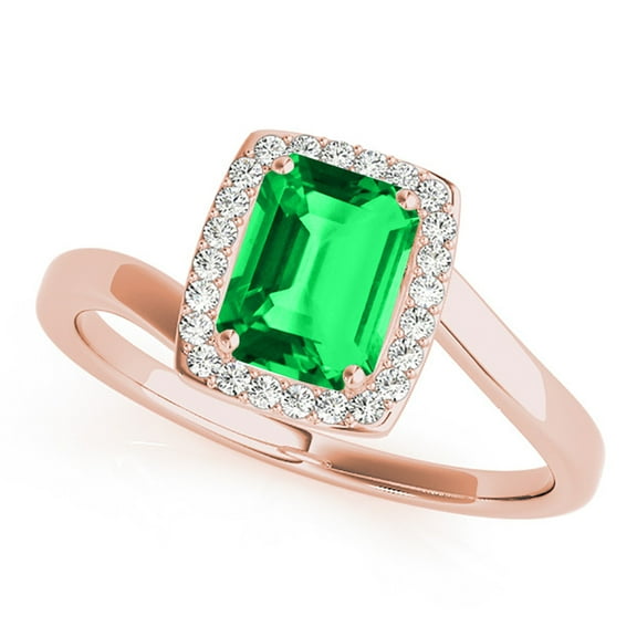 Mauli Jewels 10K Rose, White & Yellow Gold 1.00 CTW Emerald Cut Lab Created Emerald and Lab Grown Diamond Ring for Women