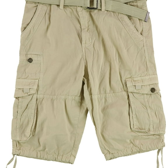 BLU ROCK Mens Drawstring Hem Casual Cargo Shorts, Beige, 32