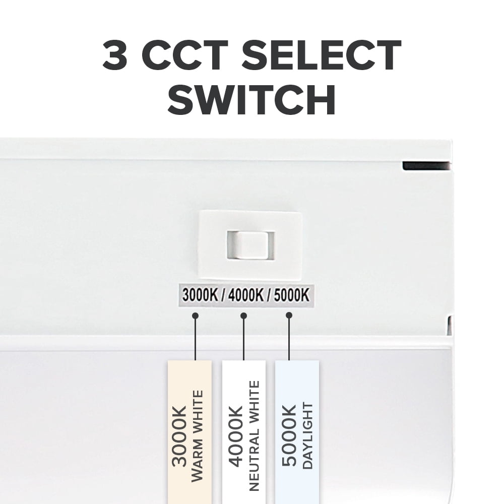 Maxxima 24 in. Hardwired LED Under Cabinet Light - 950 Lumens, 3 CCT, Color Temperature Slide Control, 3000K/4000K/5000K, Kitchen and Indoor Lighting Fixture, White, On/Off Switch, ETL Listed