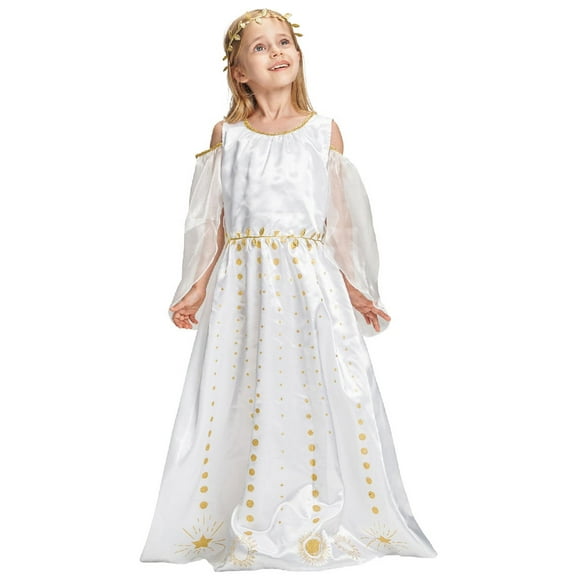 Girls Greek Sun Goddess Costume Christmas, Greece Dress Headband 2 Pcs Set Grecian Outfits Chidren Fancy Dress 3-10 Years